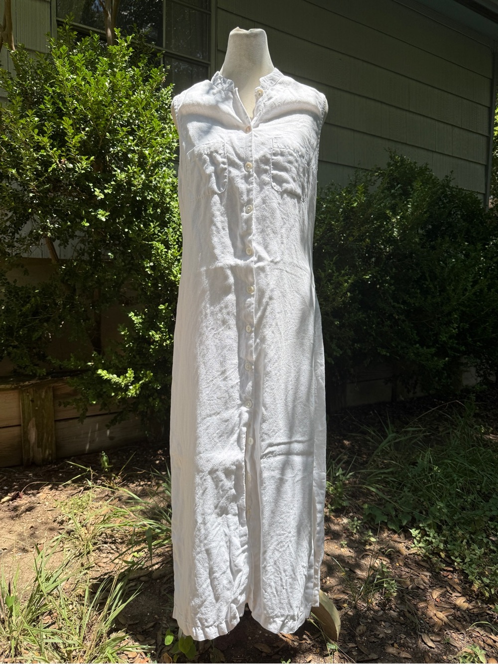 White Sleeveless Button Front Maxi Dress